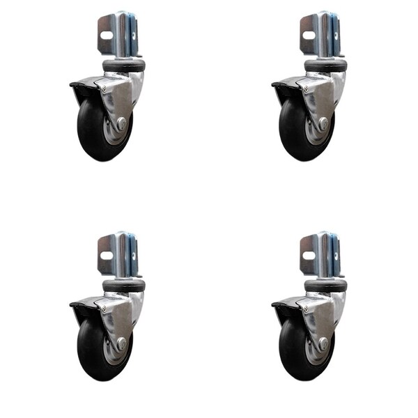 Service Caster 3'' Bright Chrome Neoprene Rubber Casters with BrakesCorner Brackets-Set 4, 4PK SCC-GR03S310-NPRB-BC-B-71678-4-CB90-4 - main